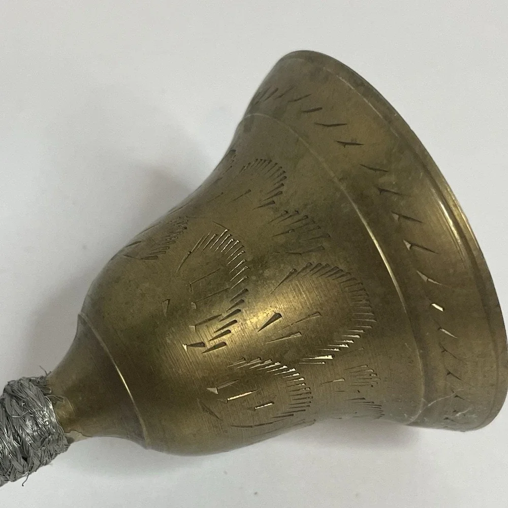 Vintage Brass Bell Etched Leaves Design Very Unusual